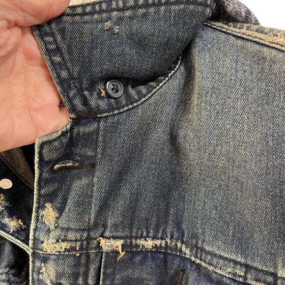 Free People Hoodie Jean Jacket Distressed Denim Sz S Removable Hood - Picture 9 of 15